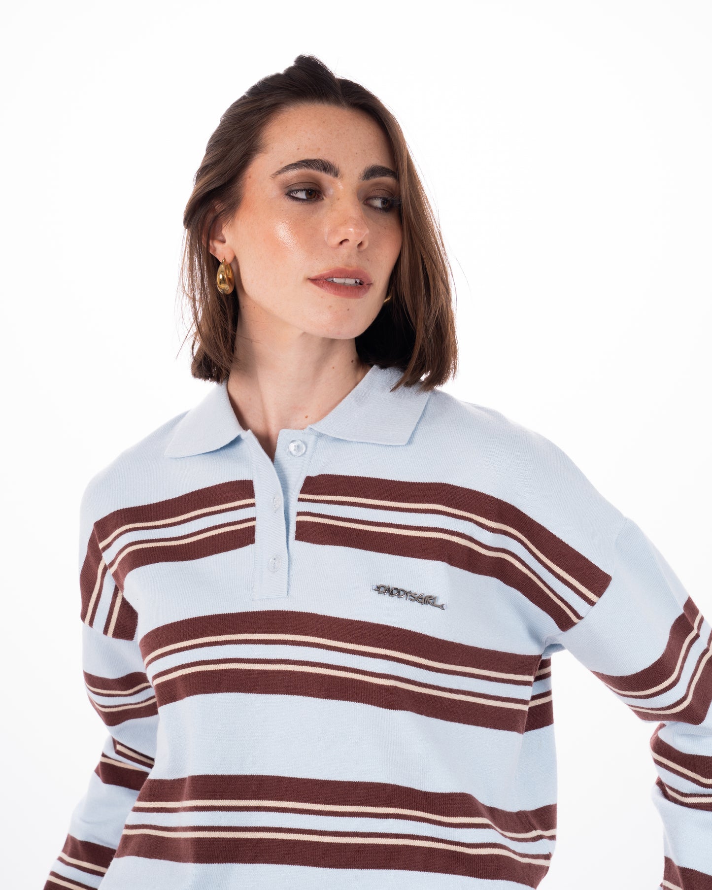 Striped Knit Polo in Blue