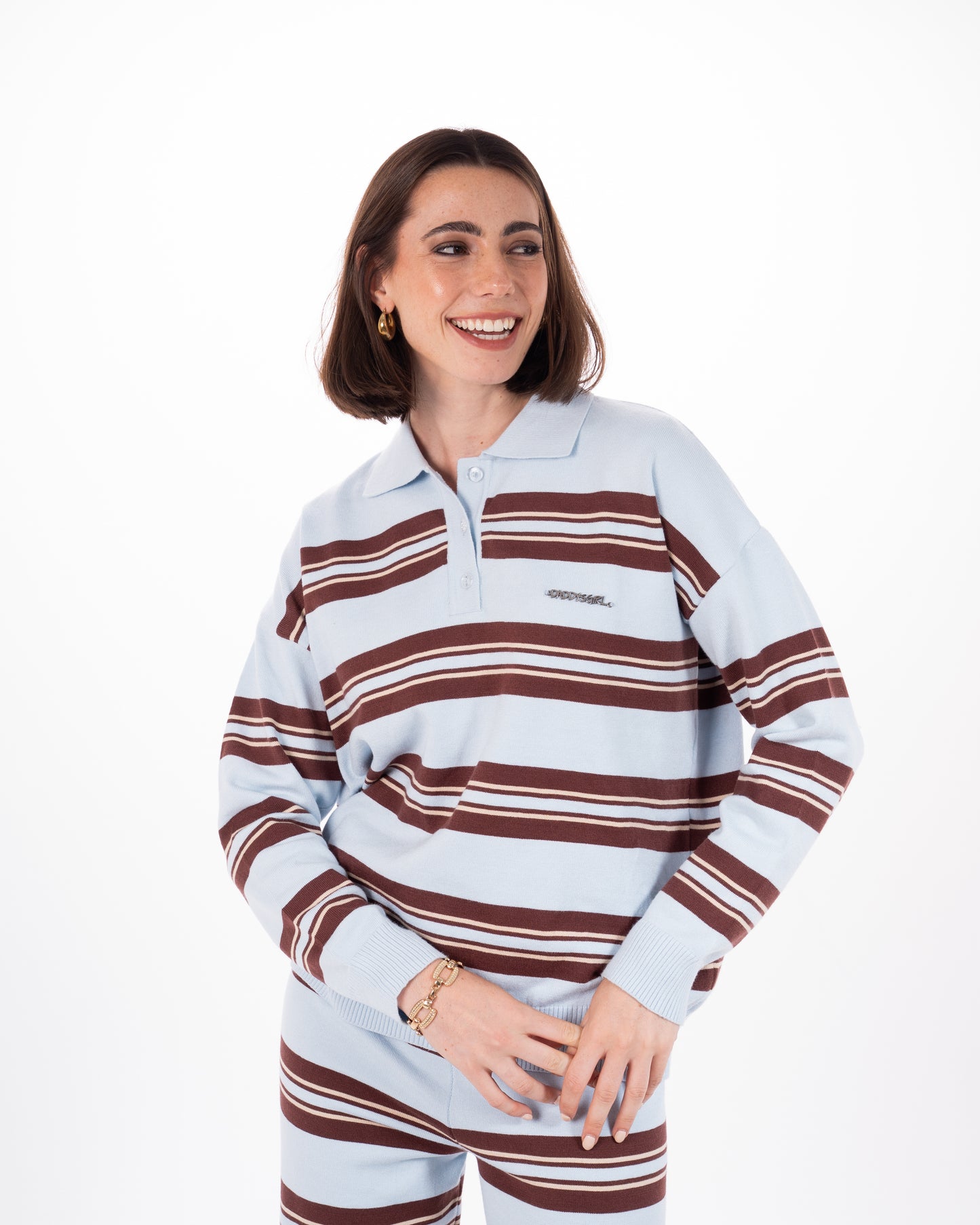 Striped Knit Polo in Blue