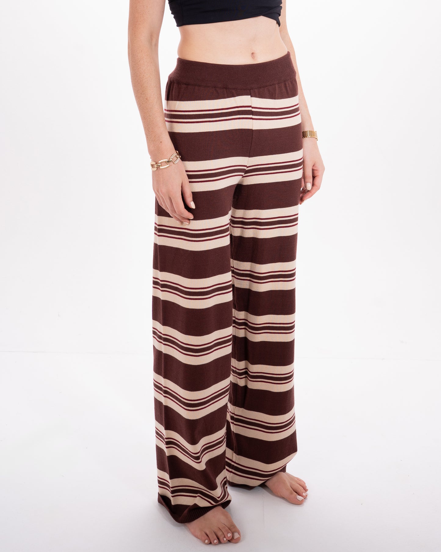 Striped Knit Pants in Brown