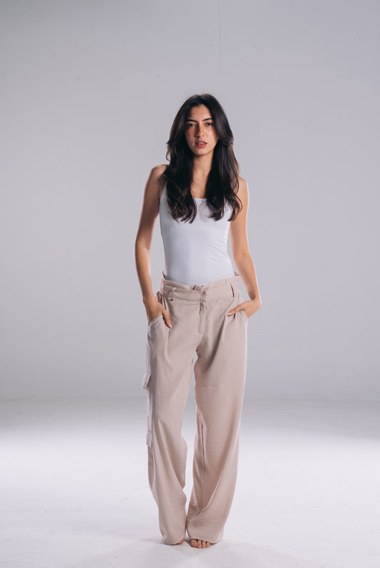 Double Waisted Pants in Beige