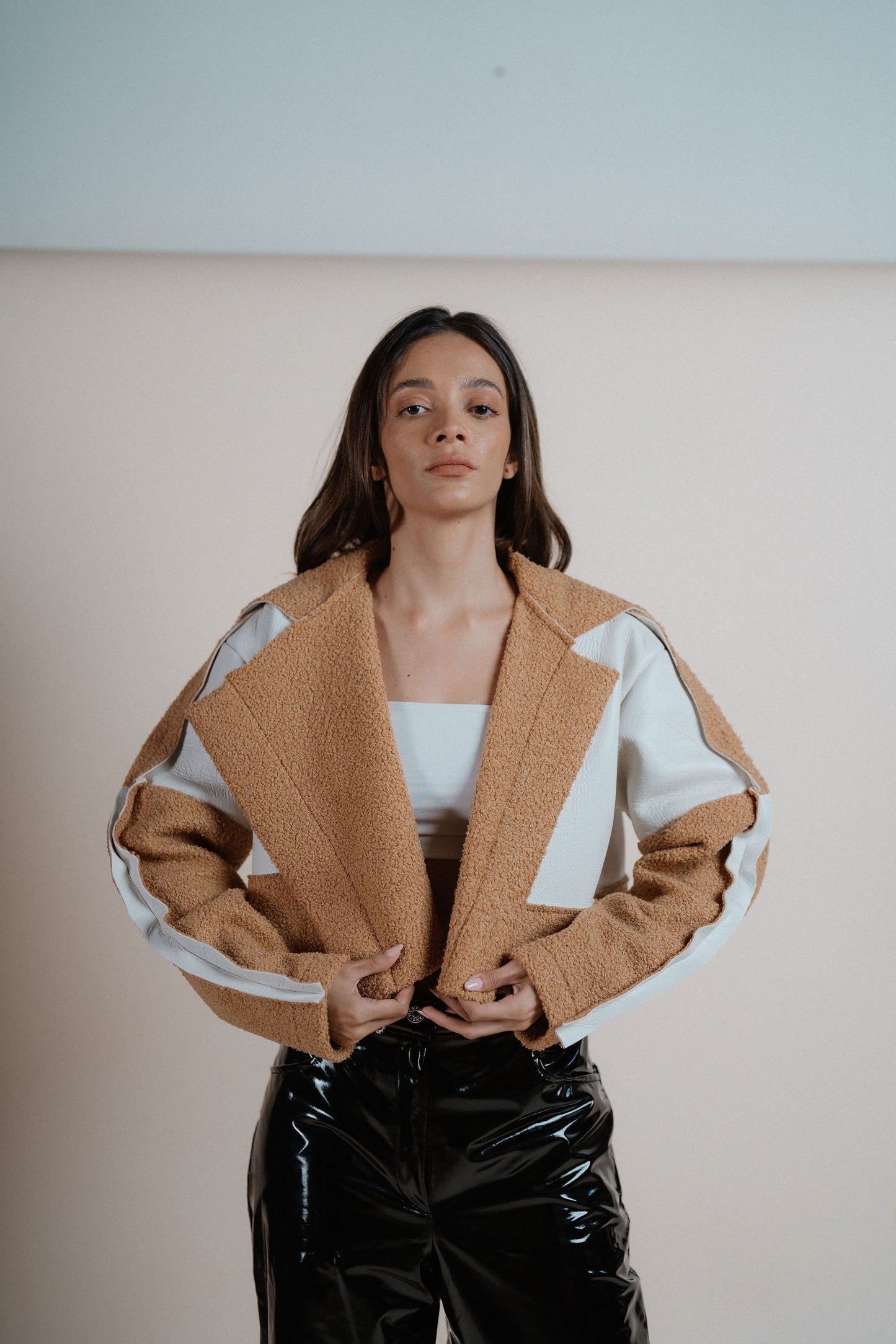 Double-Faced Leather Jacket in Beige