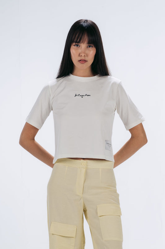 je t'aime Papa Cropped T-shirt in White