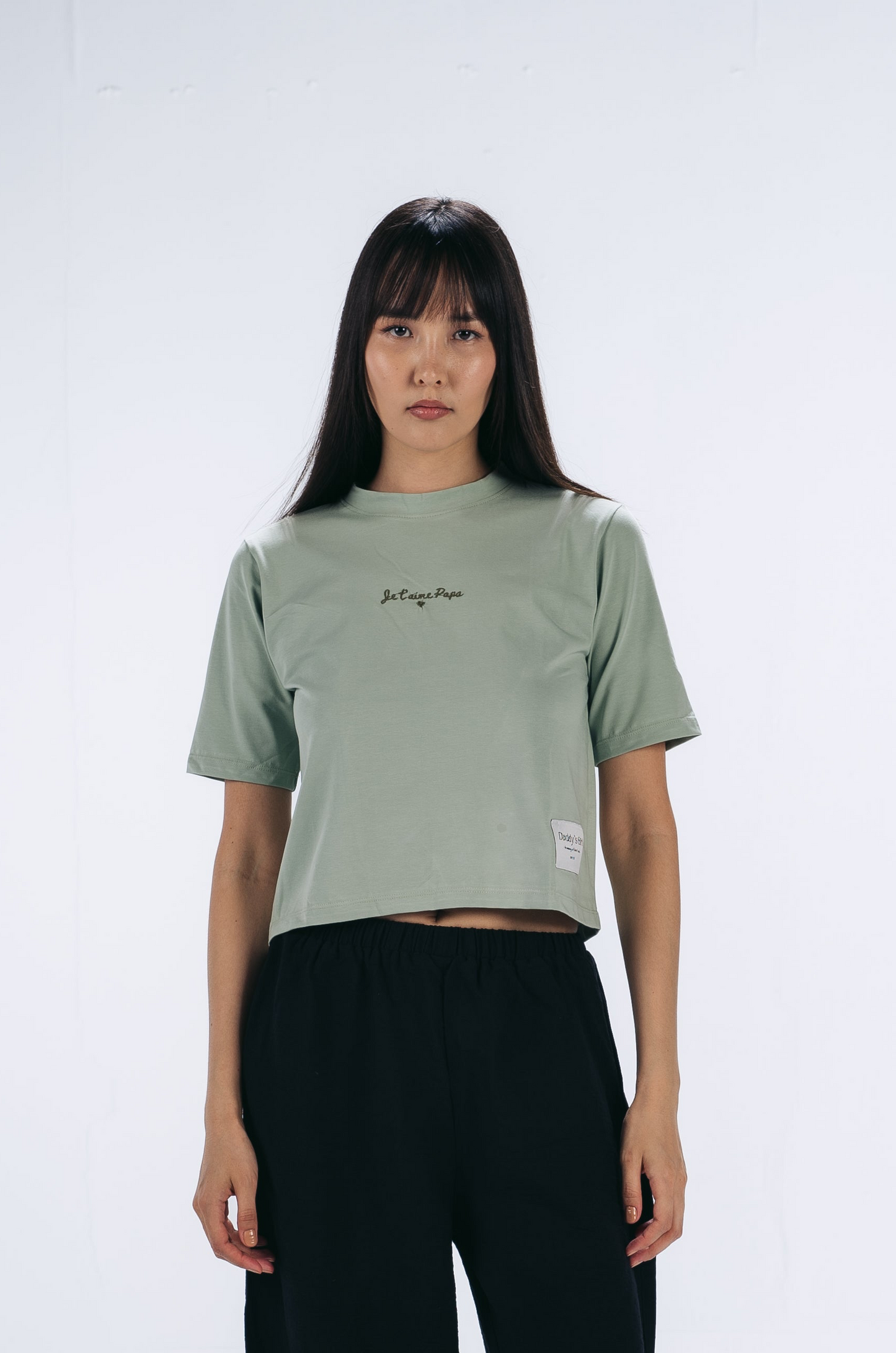 je t'aime Papa Cropped T-shirt in Sage Green