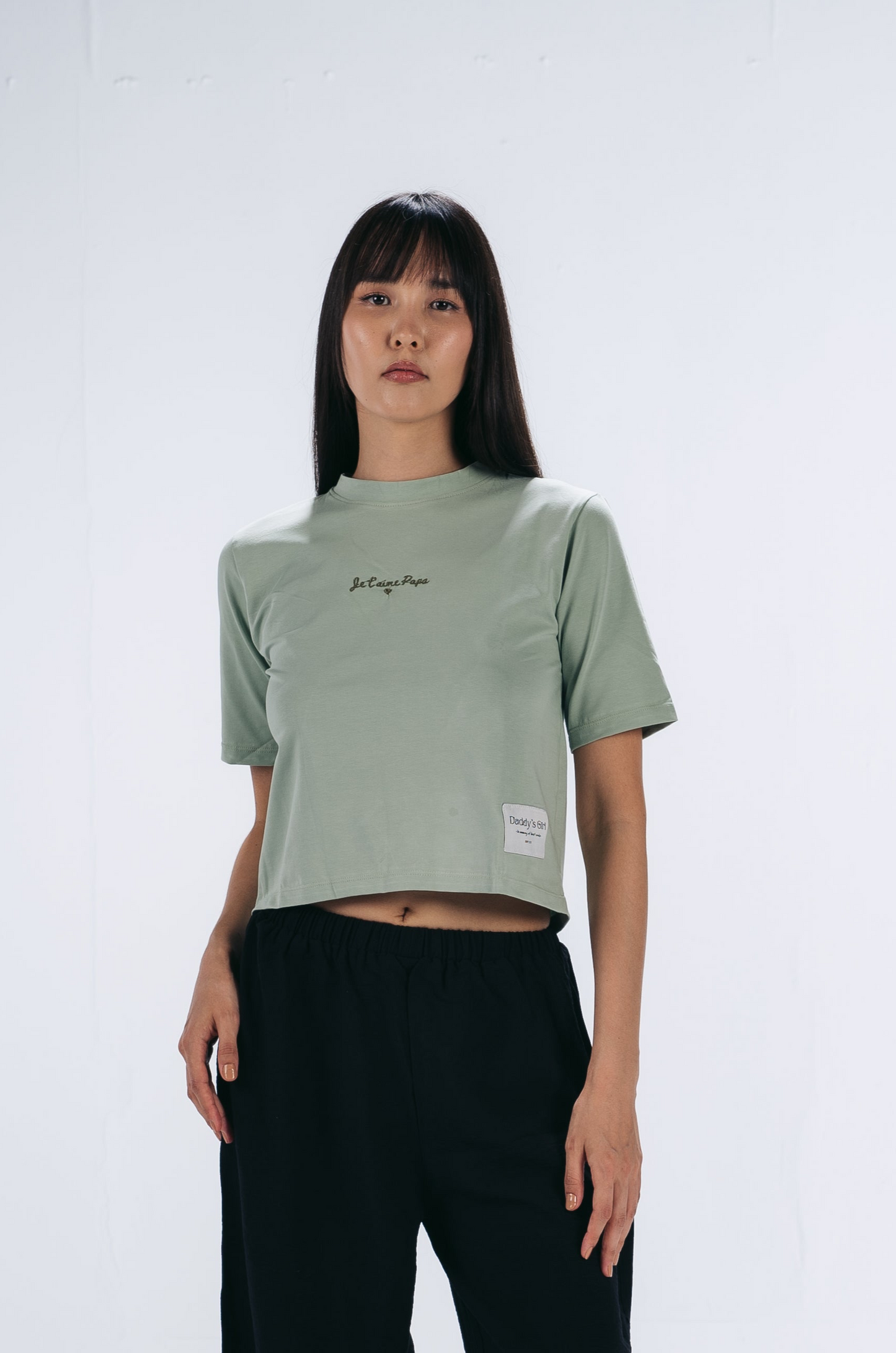 je t'aime Papa Cropped T-shirt in Sage Green