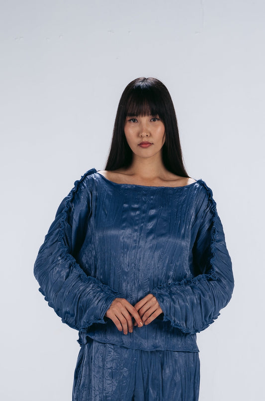 Pleated Top in Navy Blue