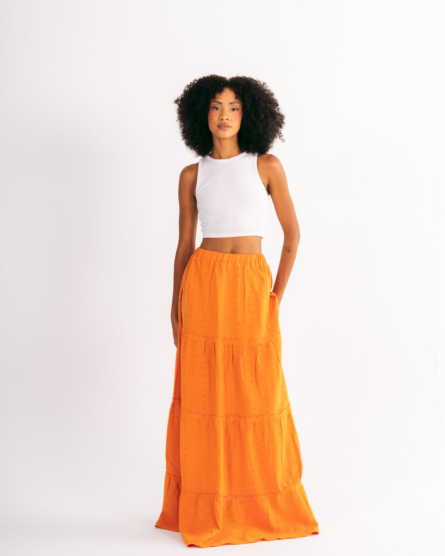 Embroidery Maxi Skirt in Orange