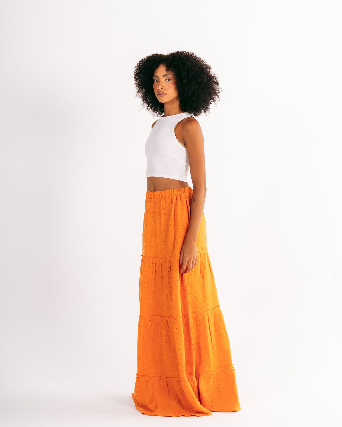 Embroidery Maxi Skirt in Orange