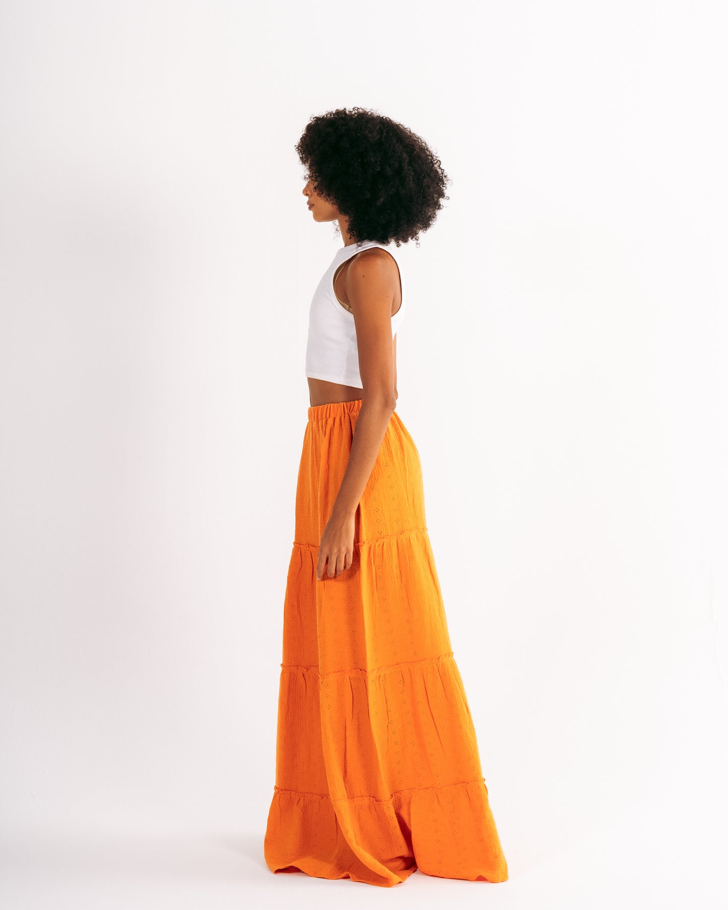 Embroidery Maxi Skirt in Orange