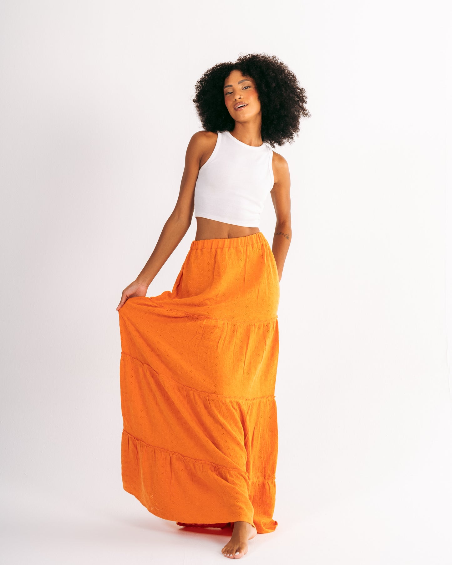 Embroidery Maxi Skirt in Orange