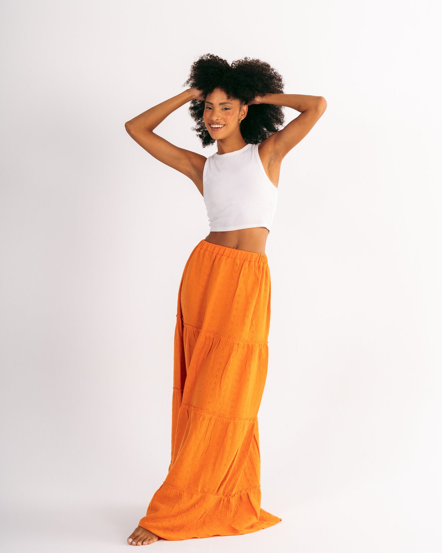 Embroidery Maxi Skirt in Orange