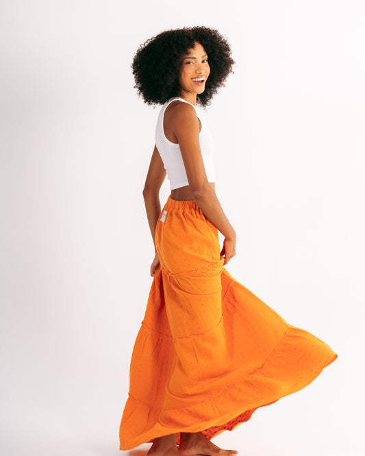 Embroidery Maxi Skirt in Orange