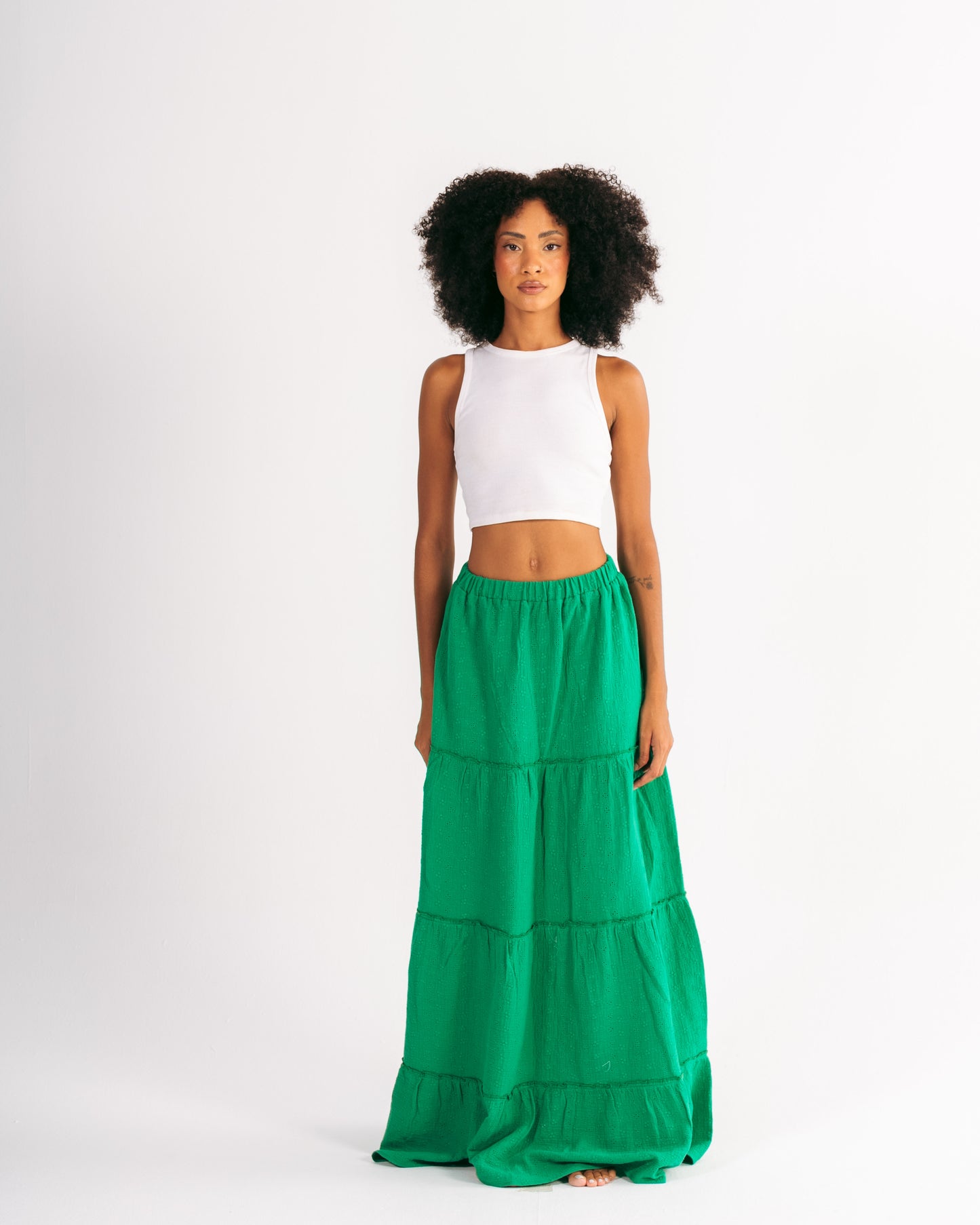 Embroidery Maxi Skirt in Green