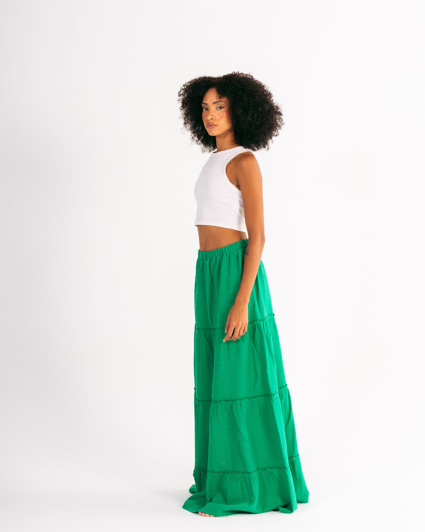 Embroidery Maxi Skirt in Green