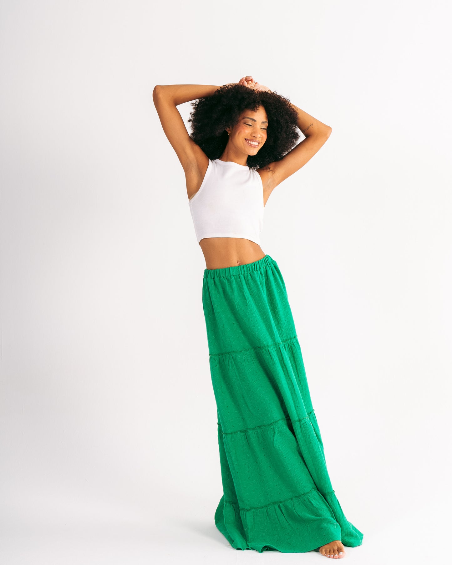 Embroidery Maxi Skirt in Green