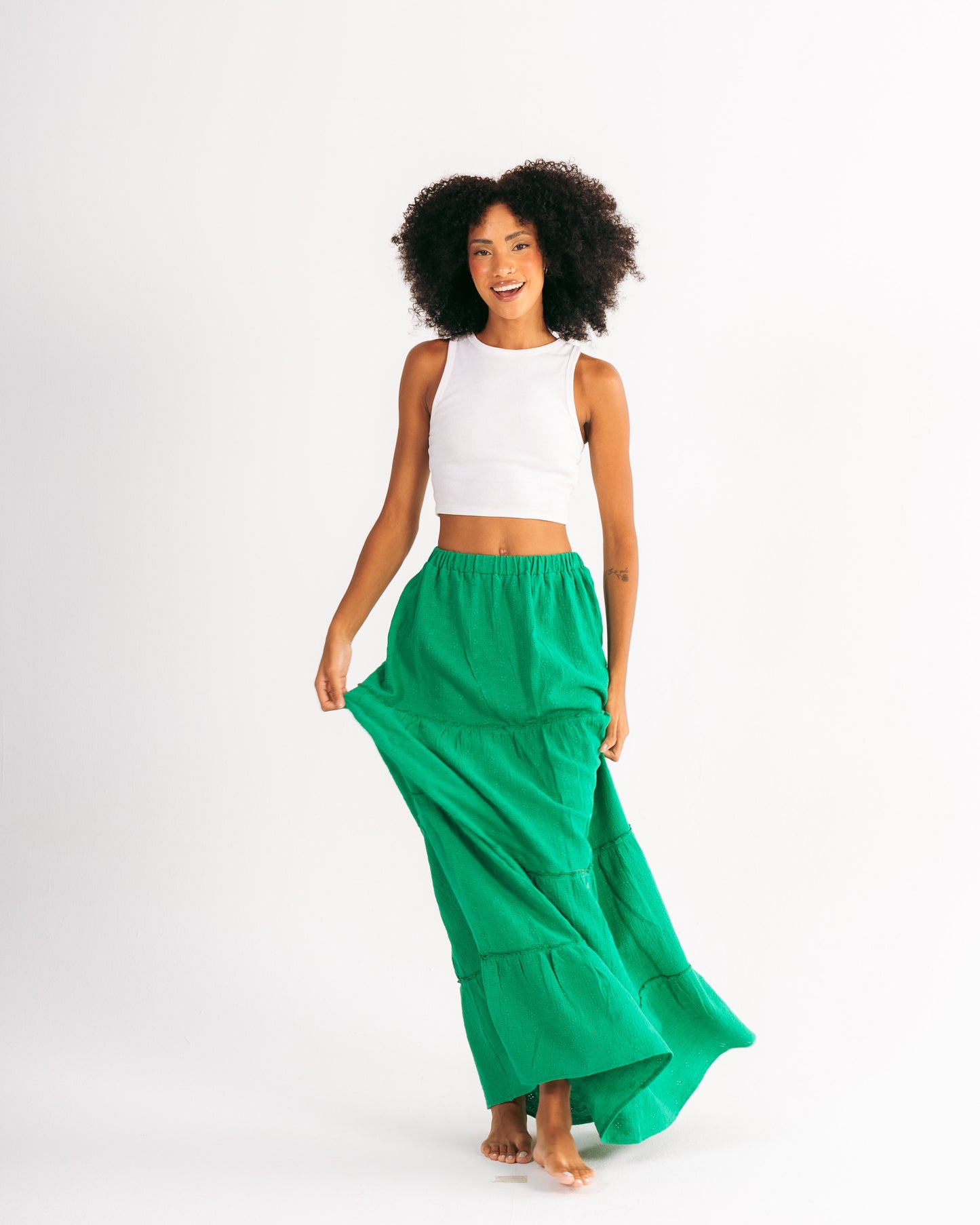 Embroidery Maxi Skirt in Green