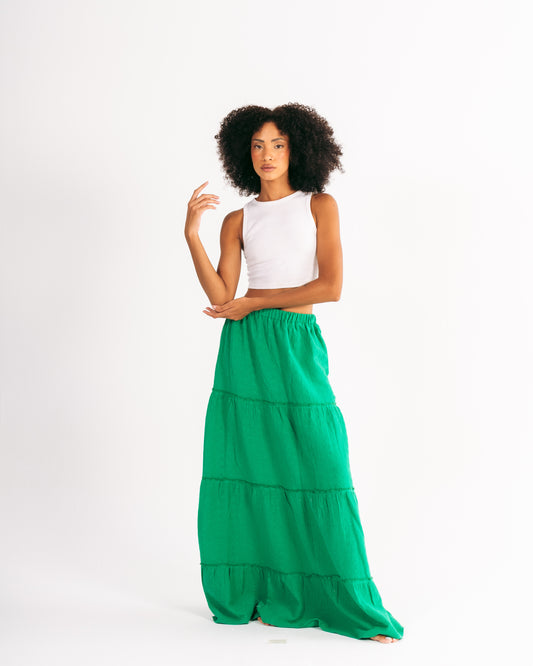 Embroidery Maxi Skirt in Green