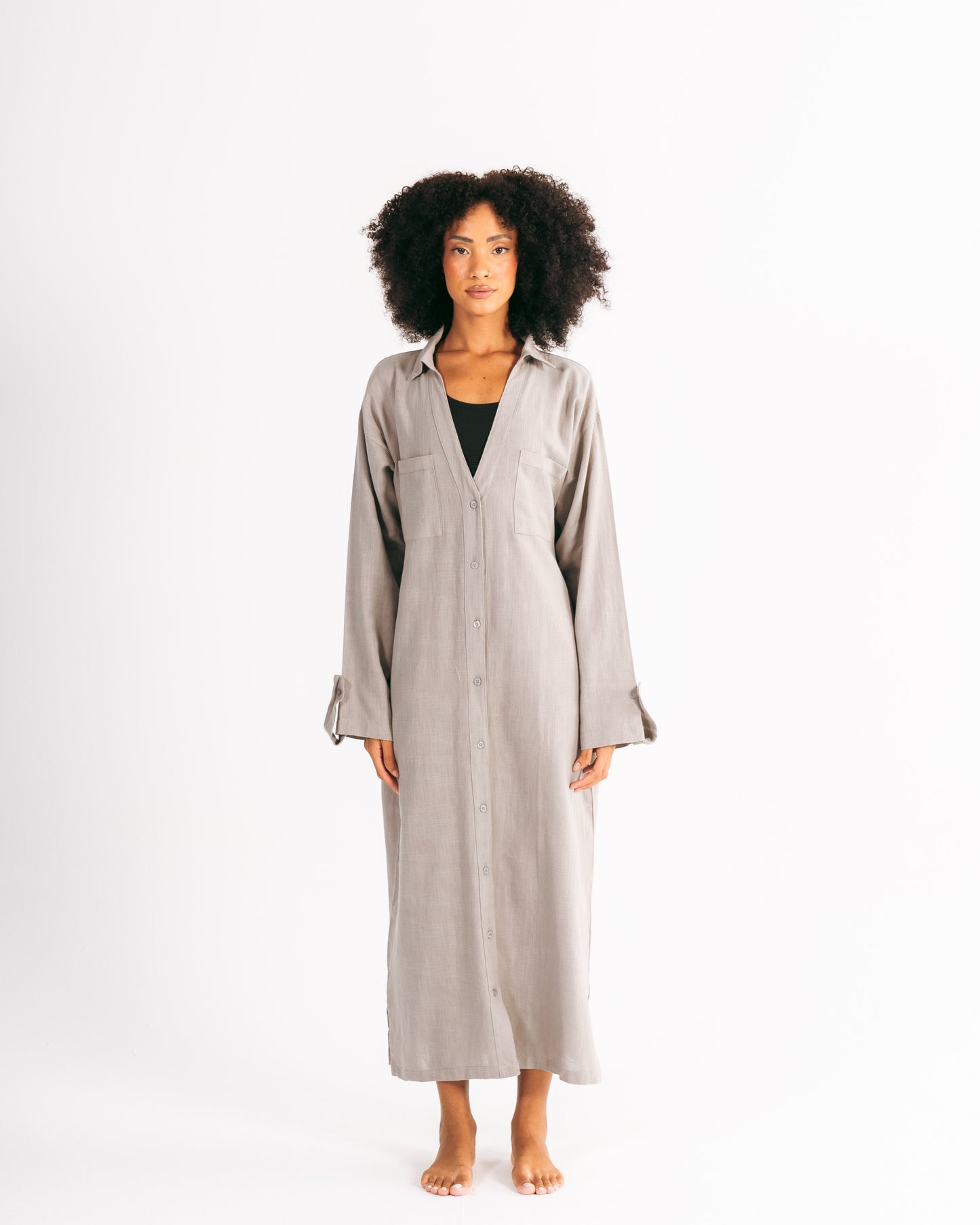 Midi Shirt Dress in Grey