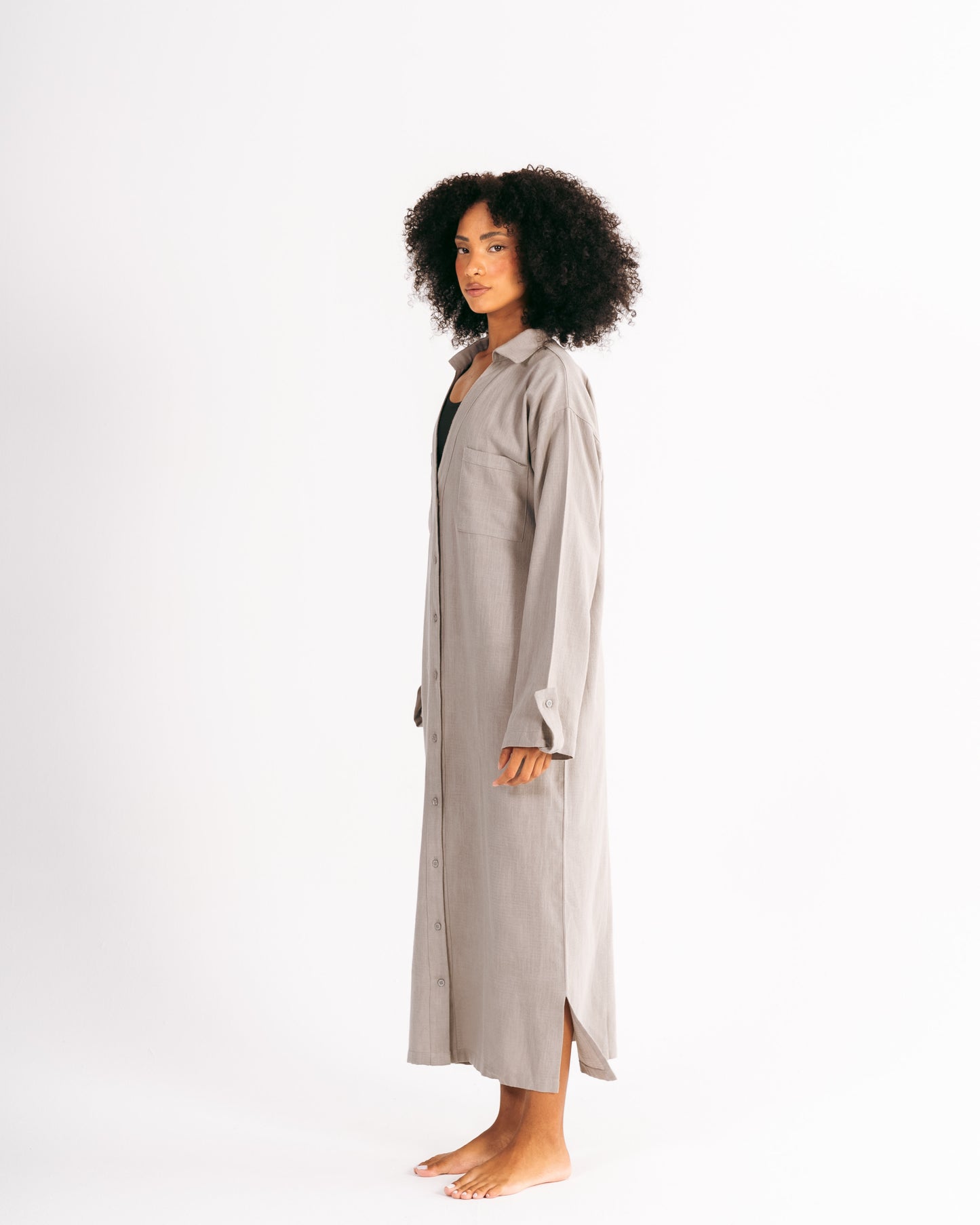 Midi Shirt Dress in Grey