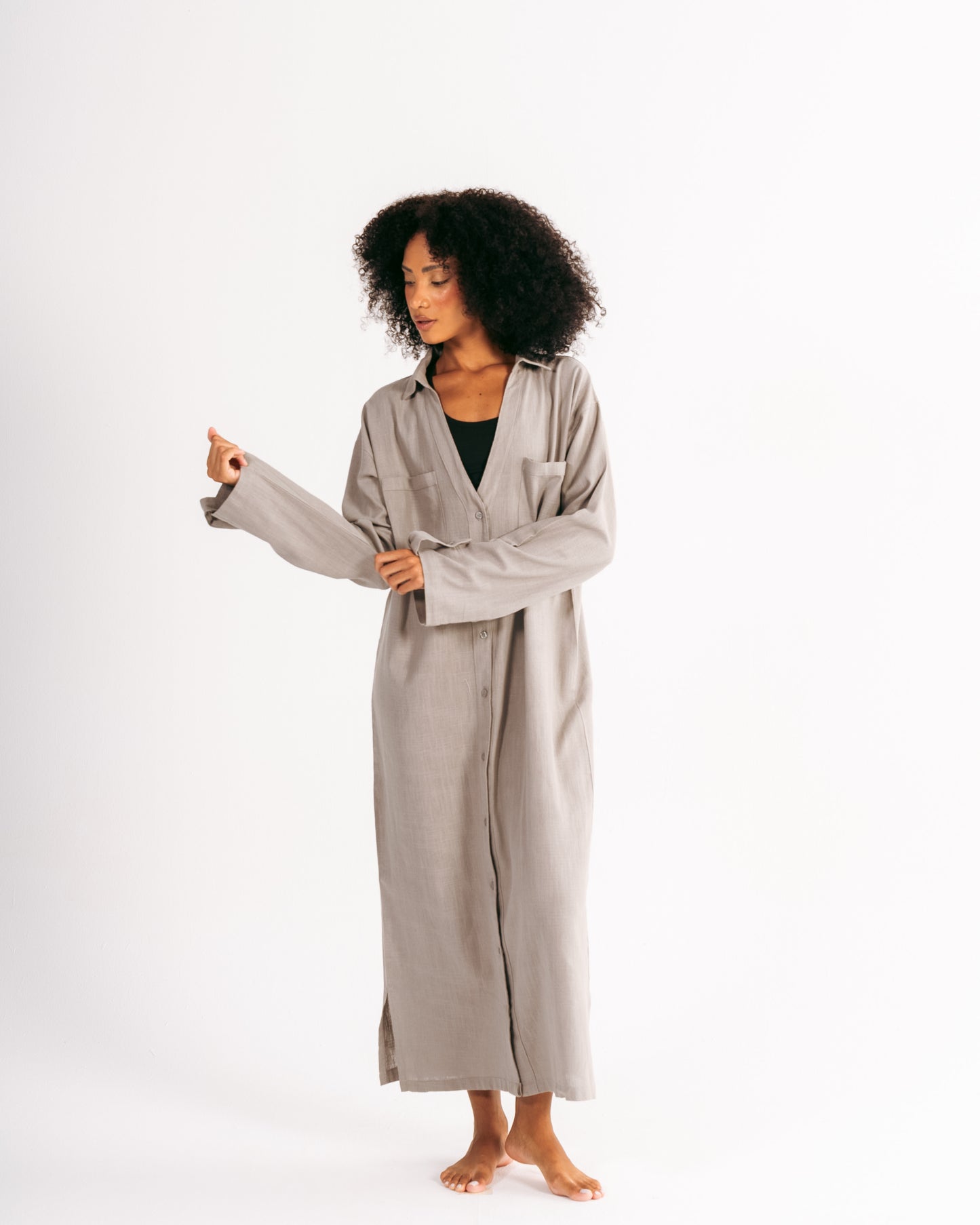 Midi Shirt Dress in Grey