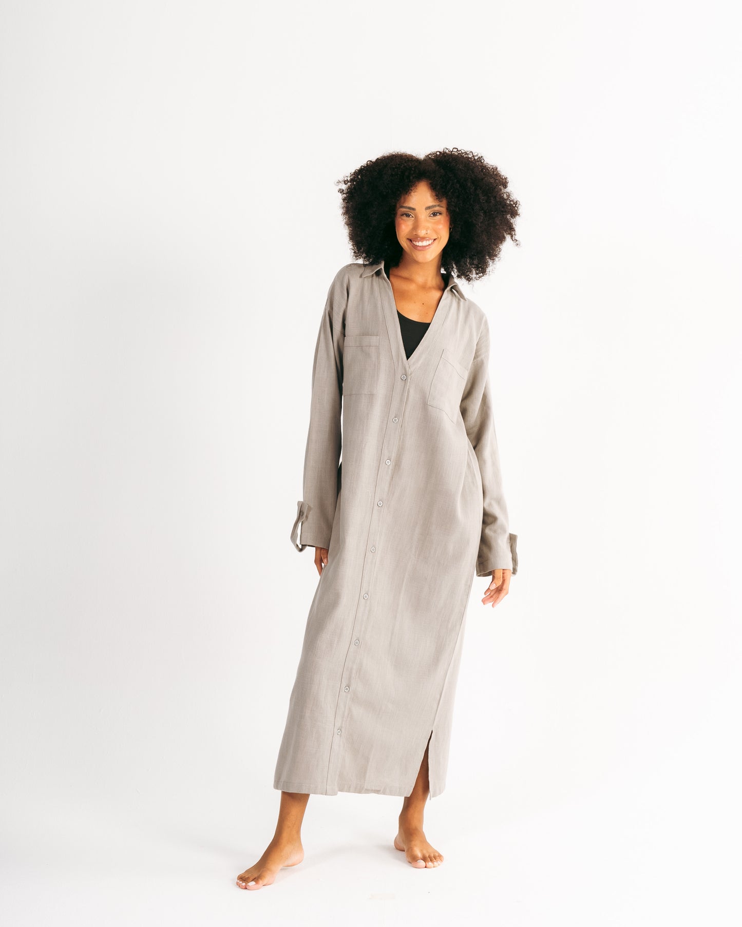 Midi Shirt Dress in Grey