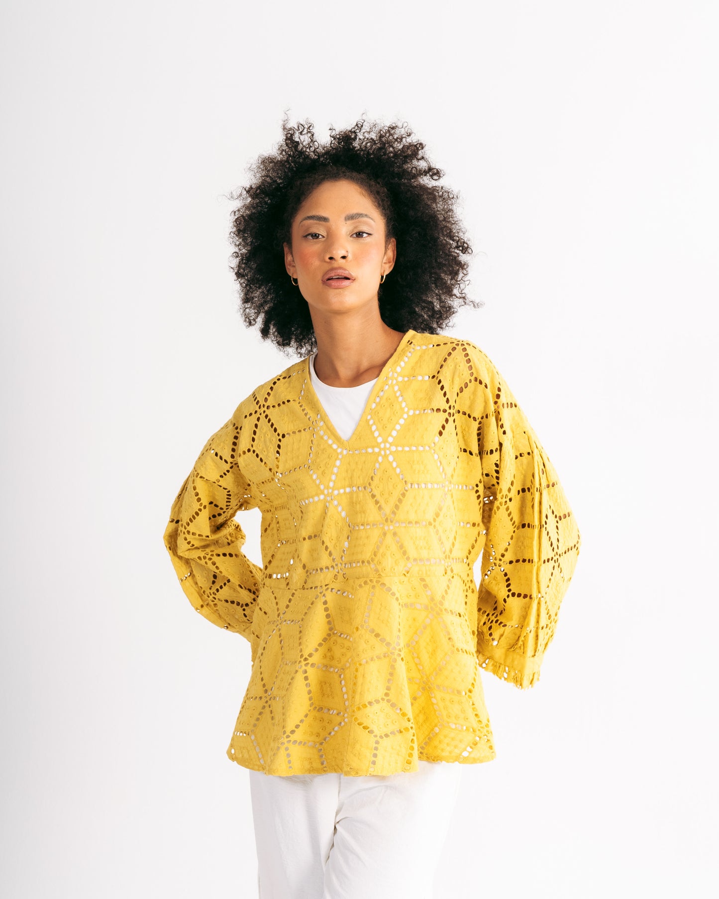 Embroidered Blouse in Mustard