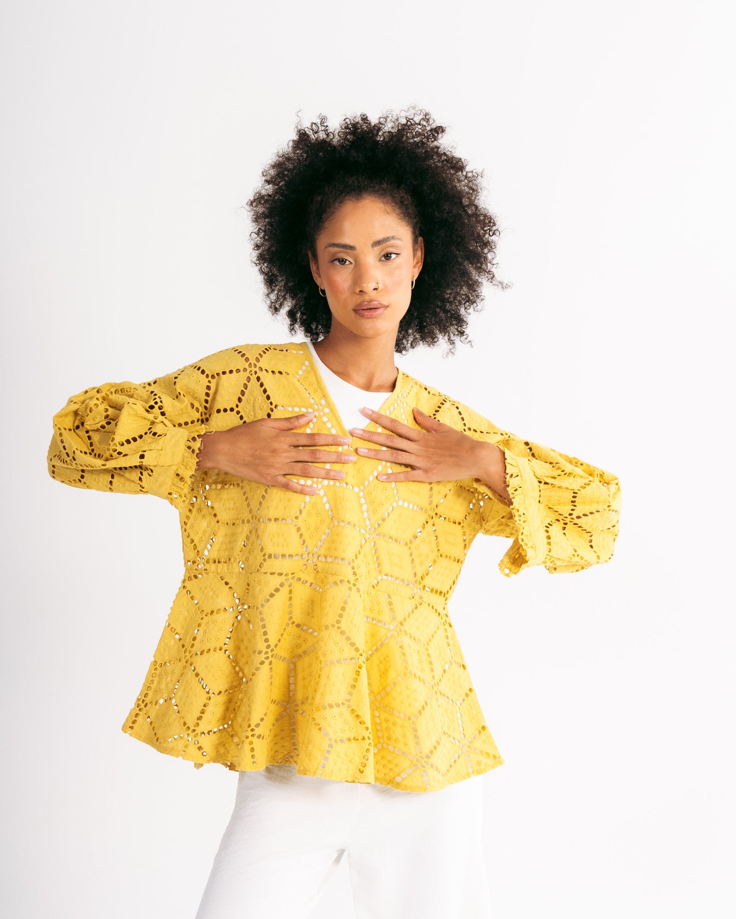 Embroidered Blouse in Mustard