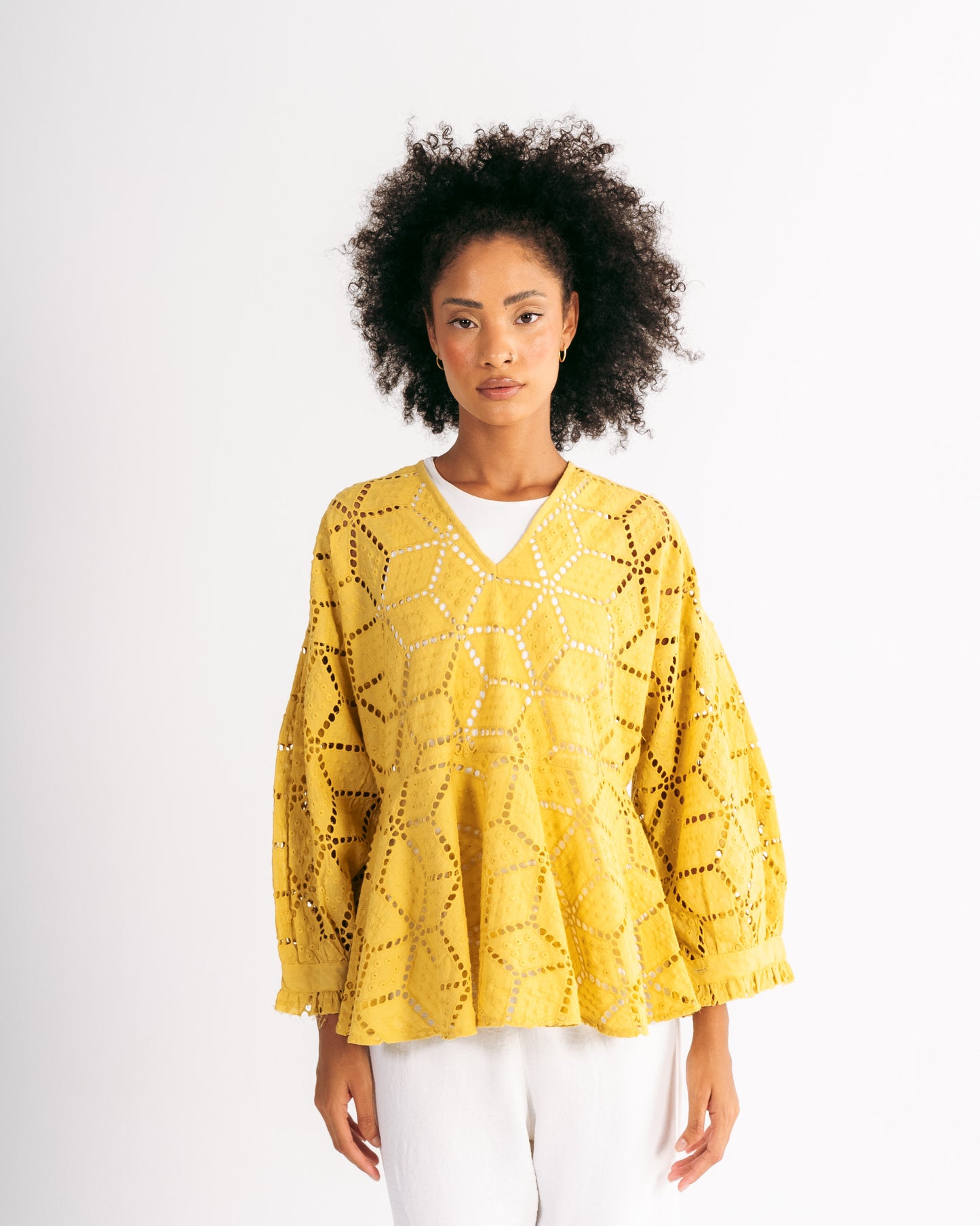 Embroidered Blouse in Mustard