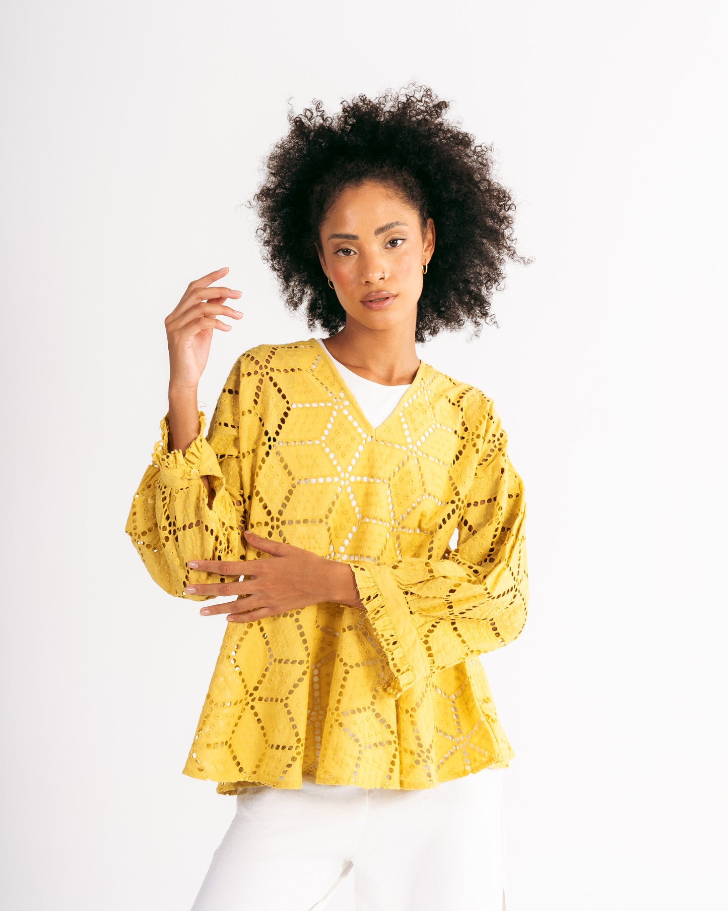 Embroidered Blouse in Mustard