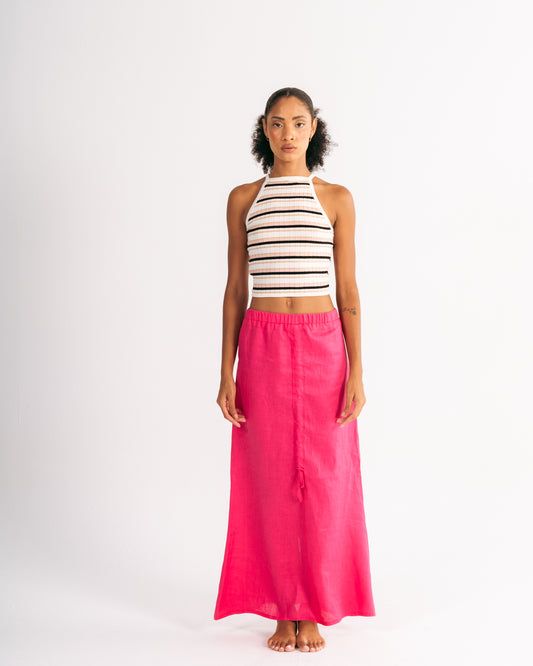 Midi Skirt with Drawstring in Fuchsia