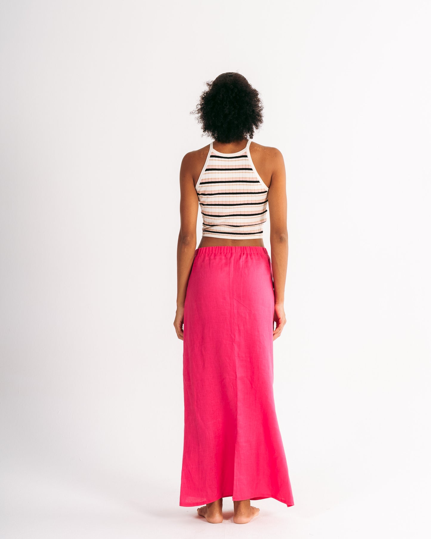 Midi Skirt with Drawstring in Fuchsia