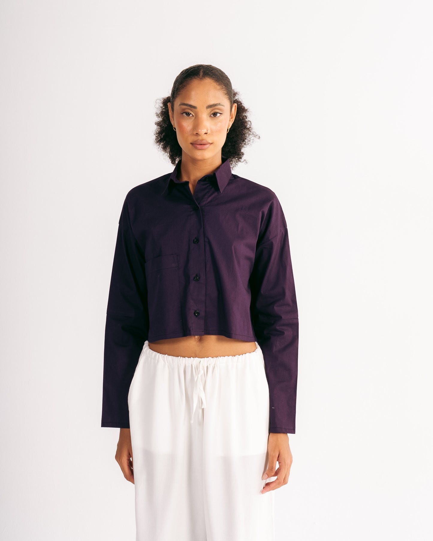 Cropped Poplin Shirt in Purple