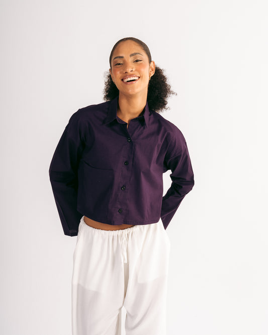 Cropped Poplin Shirt in Purple