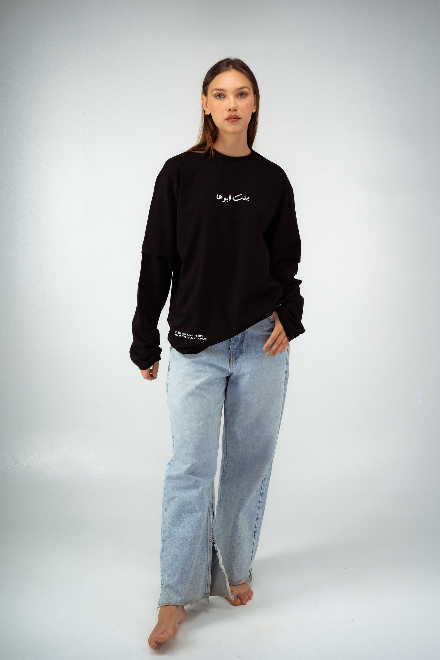 “Bent Abouha” Long-Sleeve T-shirt in Black