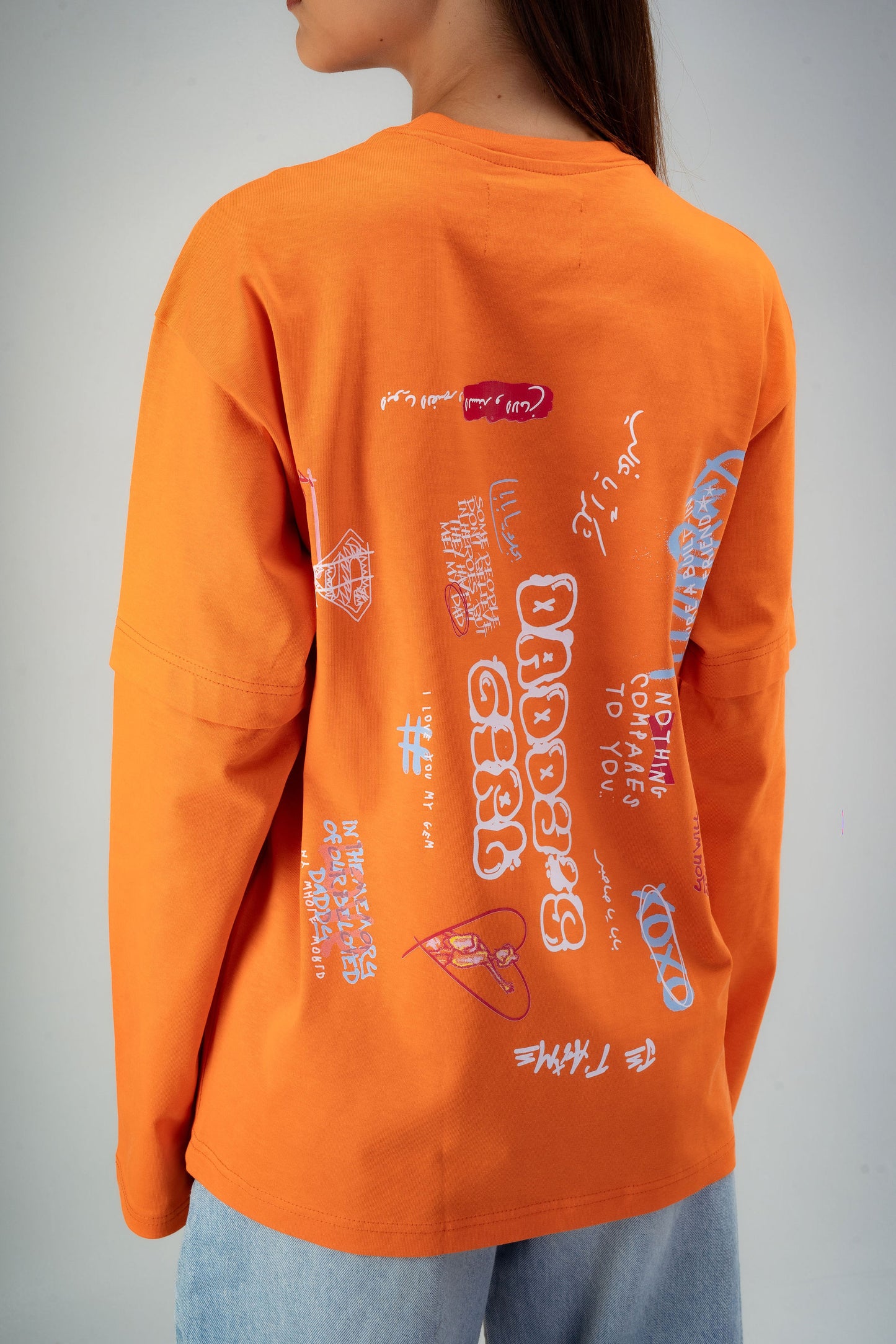 “Bent Abouha” Long-Sleeve T-shirt in Orange