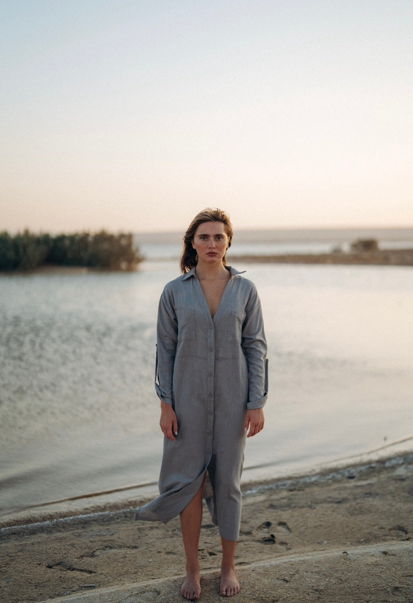 Midi Shirt Dress in Grey