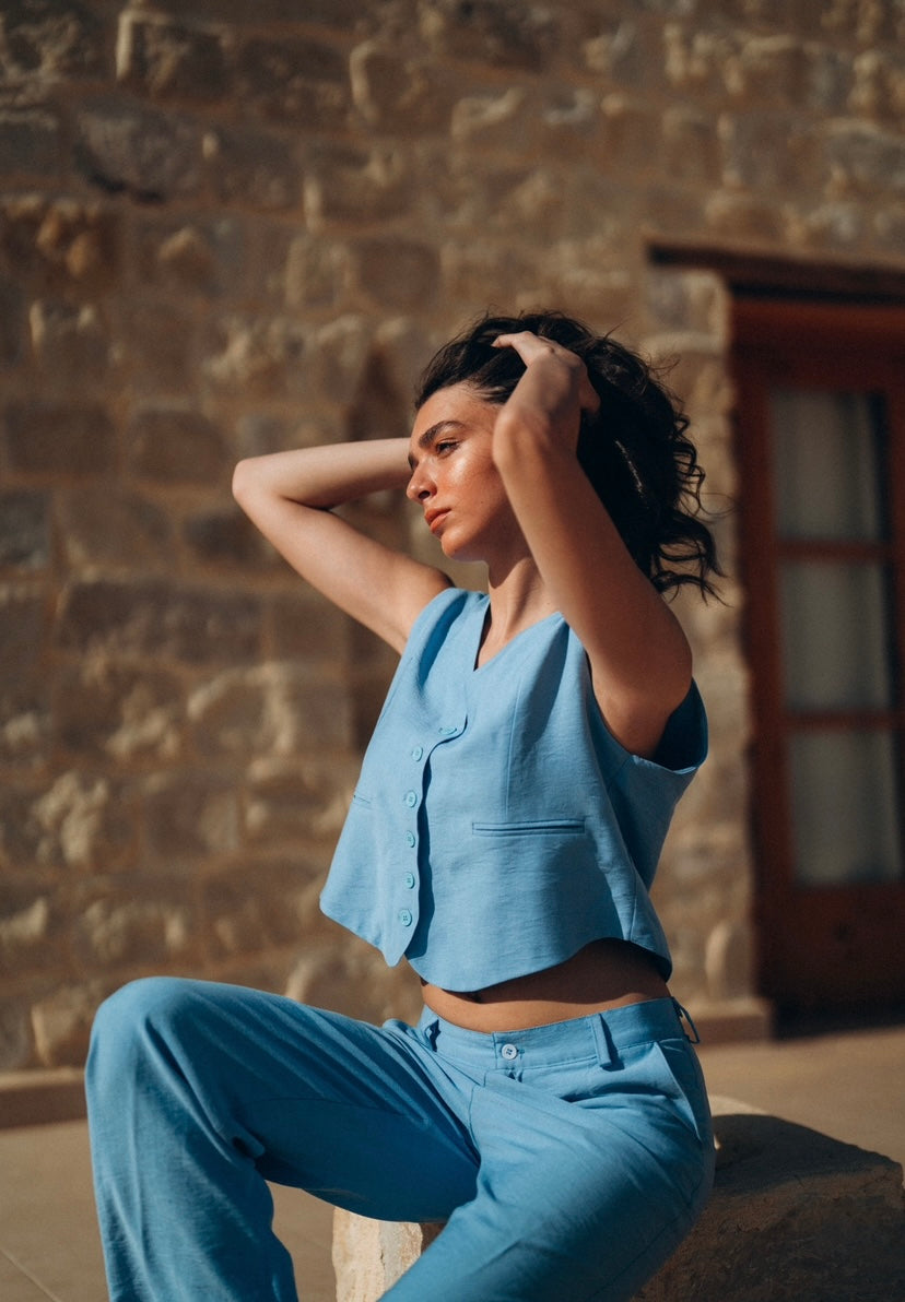 Linen Blend Blue Vest