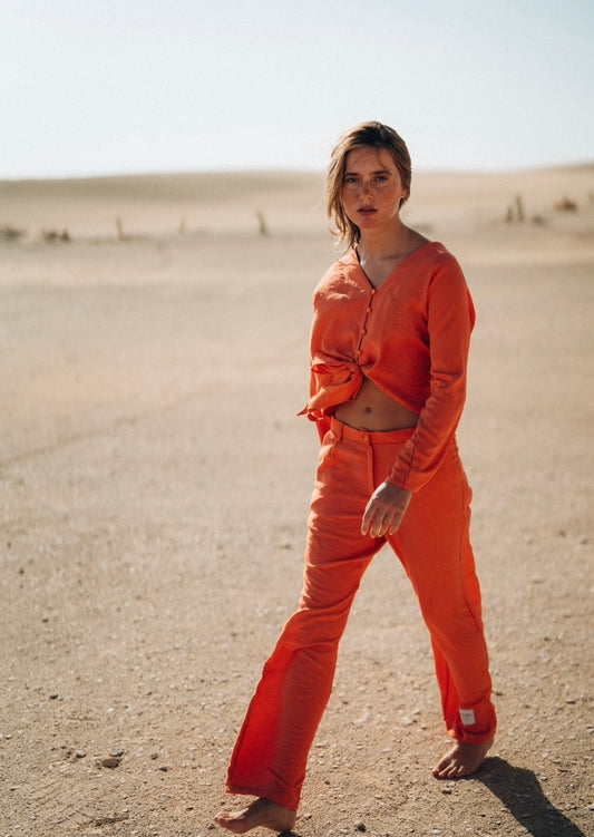 Orange Straight Fit Pants