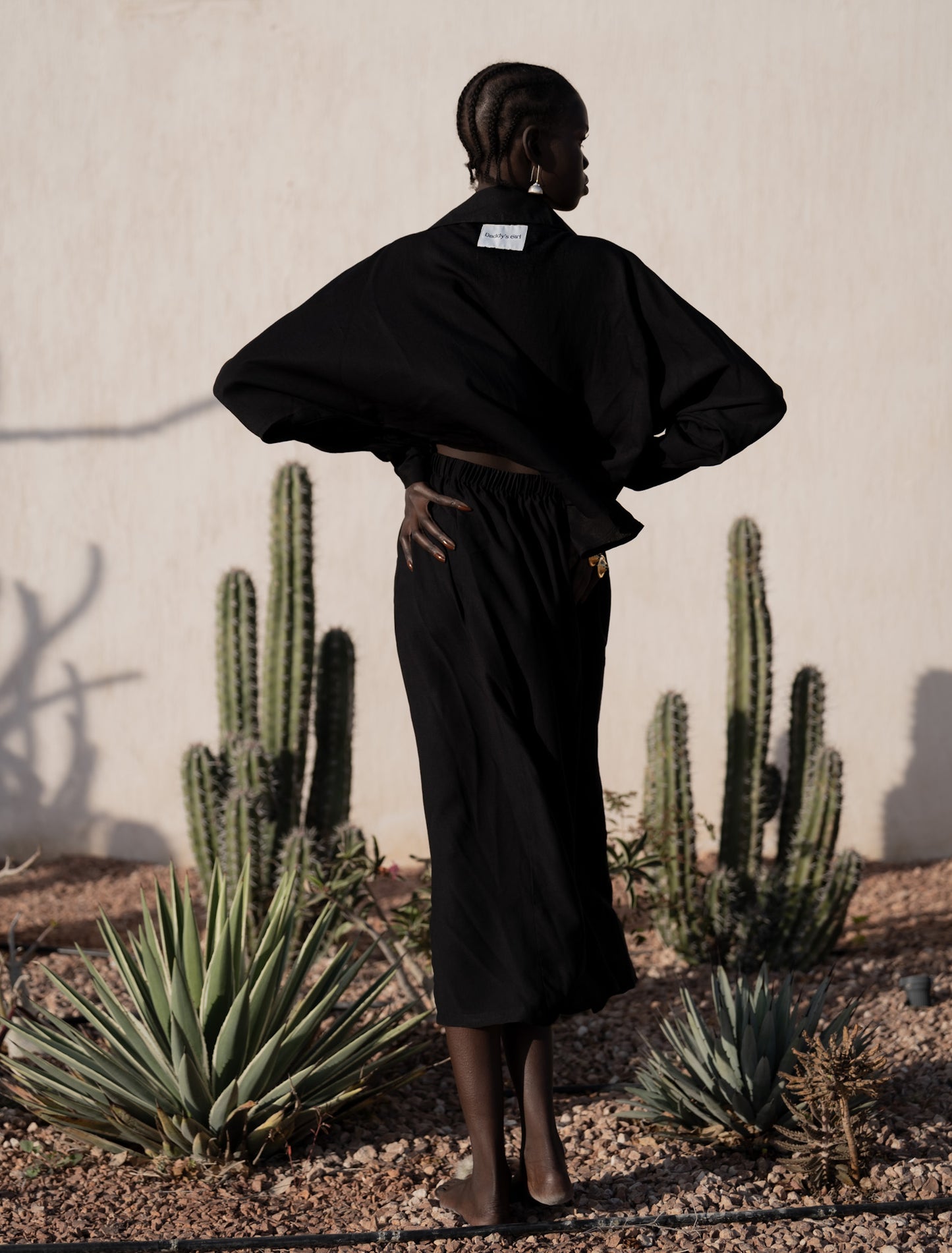 Open-Back Linen Dress in Black