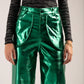 Metallic Straight Fit Pants in Green