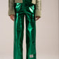 Metallic Straight Fit Pants in Green