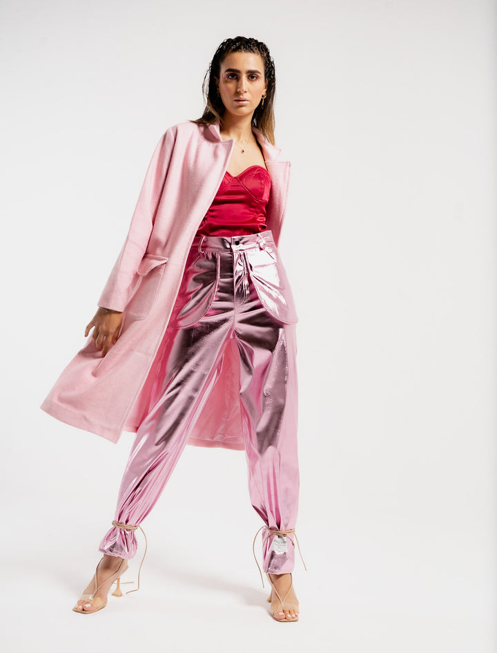 Metallic Straight Fit Pants in Pink