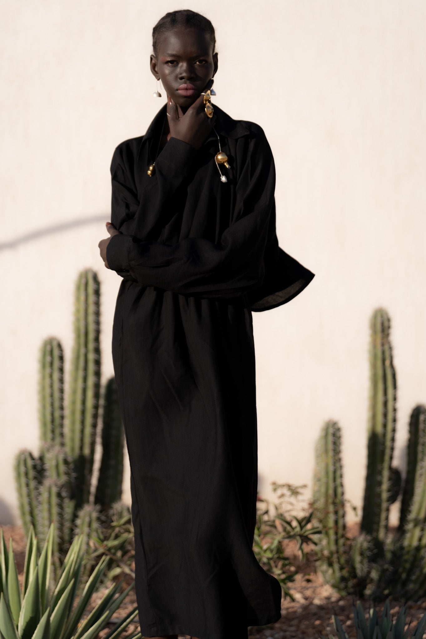 Open-Back Linen Dress in Black