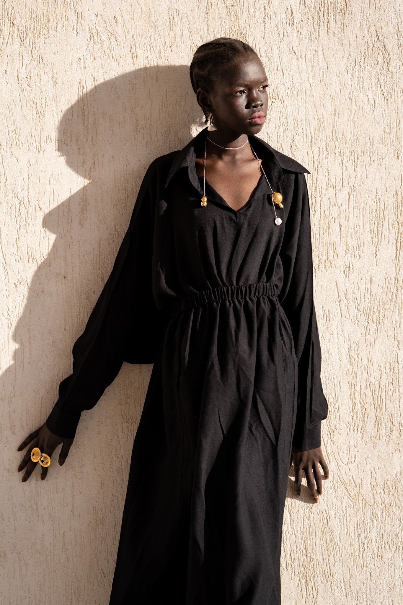 Open-Back Linen Dress in Black